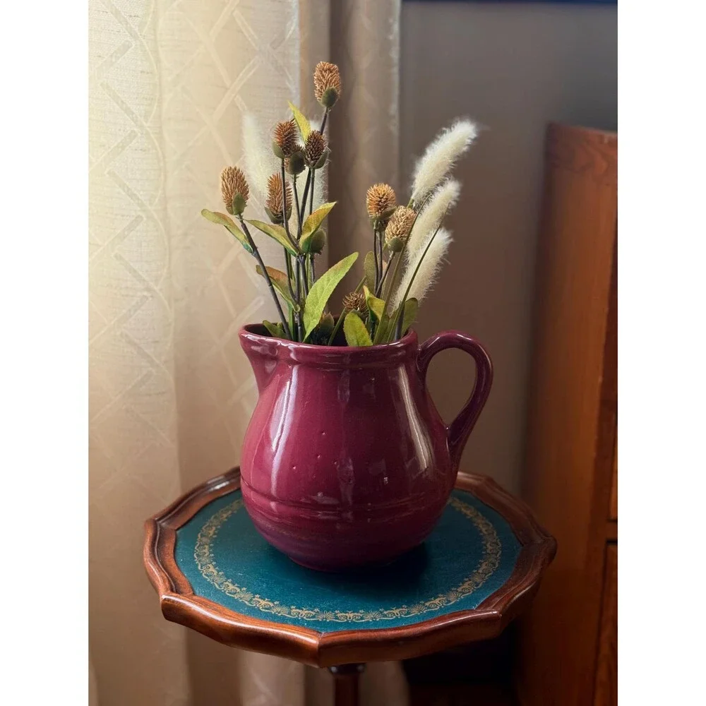 Vintage Pfaltzgraff Burgundy Pottery Pitcher | Early Keystone P Mark USA